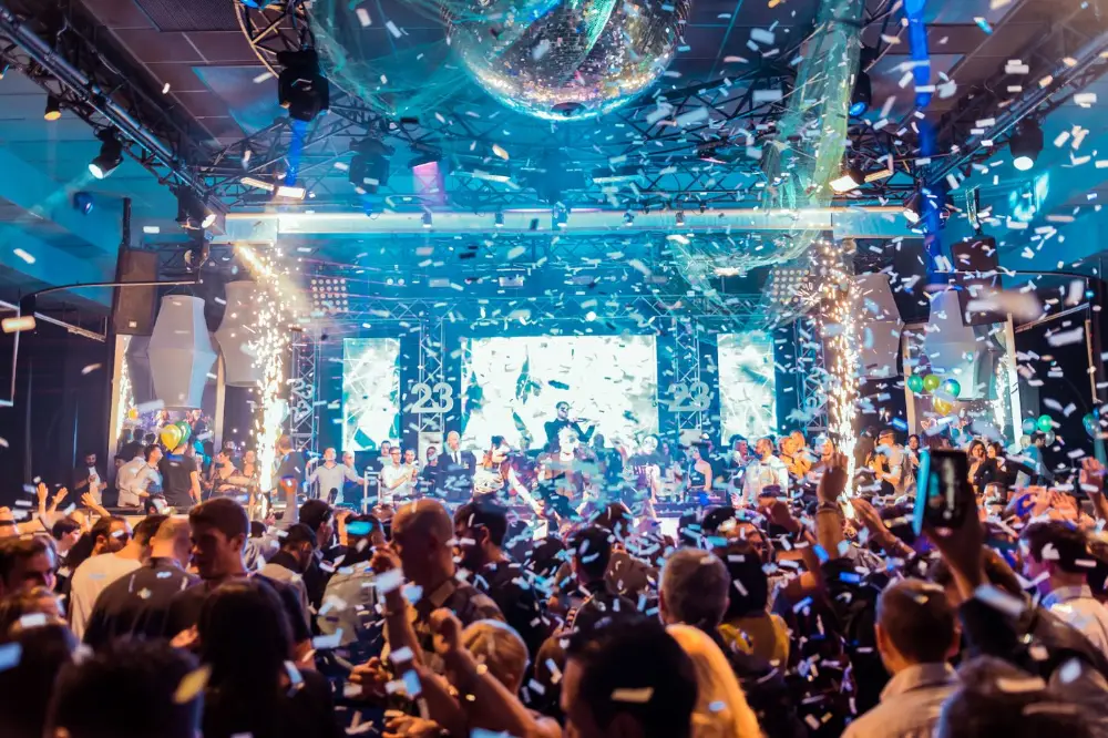 Group dancing disco bar VIP nightclub